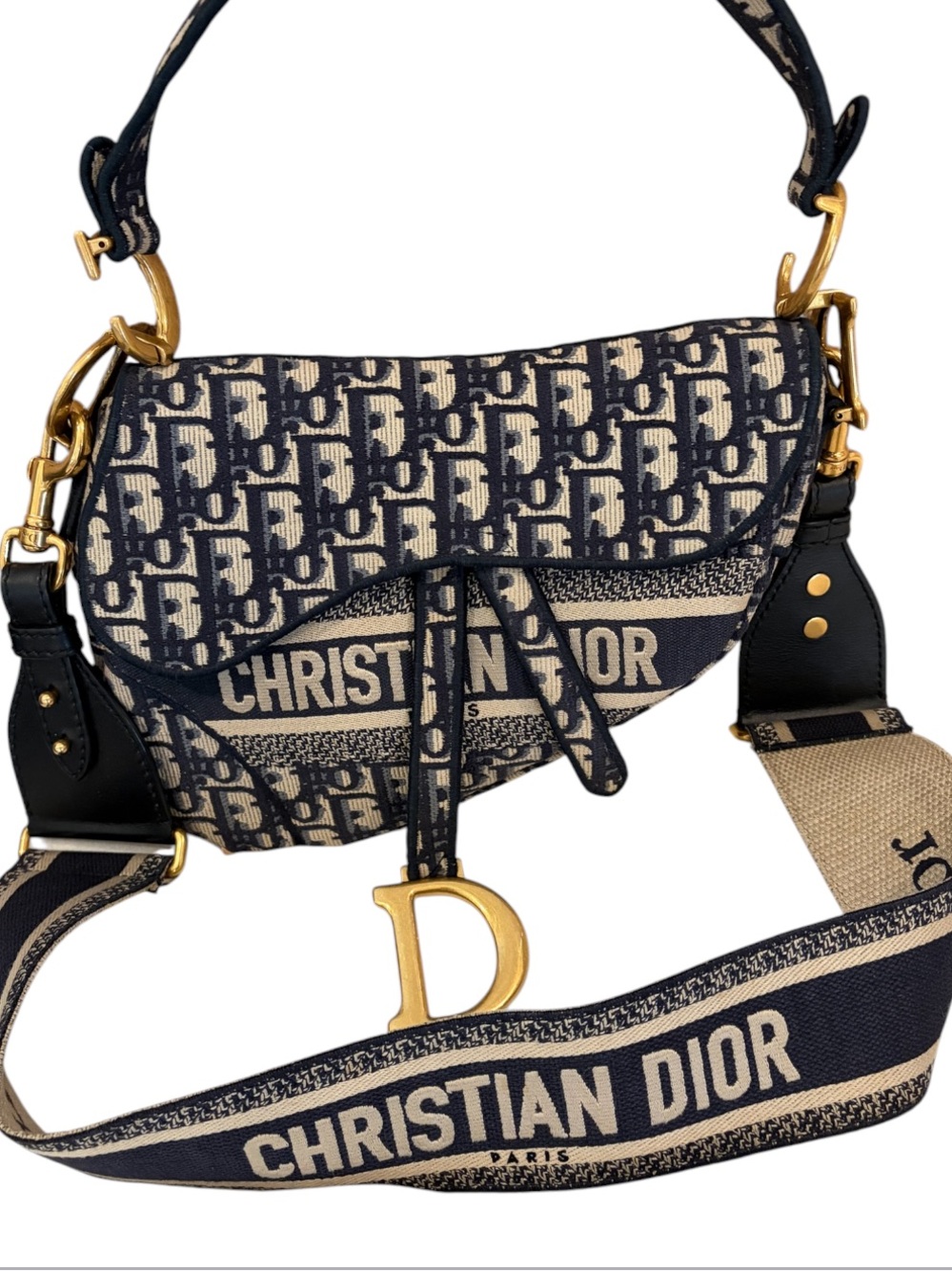 DIOR OBLIQUE SADDLE STYLE SHOULDER BAG WITH AUTHENTIC DIOR STRAP